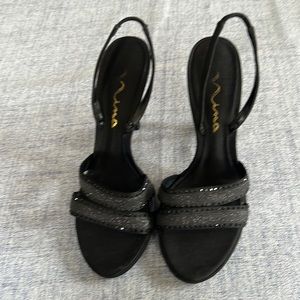 Nina black sling back rhinestone heels.